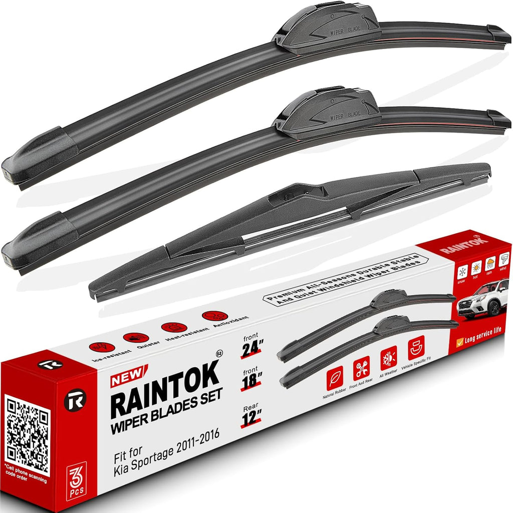 Windshield Wiper Blades Replacement for Kia Sportage 2011 2012 2013 2014 2015 2016 Original Factory Quality Front Rear Wipers Blade Set for My Car - 24" 18" 12" (Pack of 3)