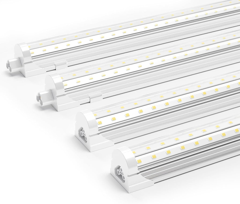 Ensenior 4 Pack 8 FT Led Shop Lights, 6000K Clear White, 10000LM Super Bright, 72W Equivalency 936W, Commercial Bay Lighting, U-Shaped Linkable Shop Lights Plug in for Garage, Workshop, FCC Certified