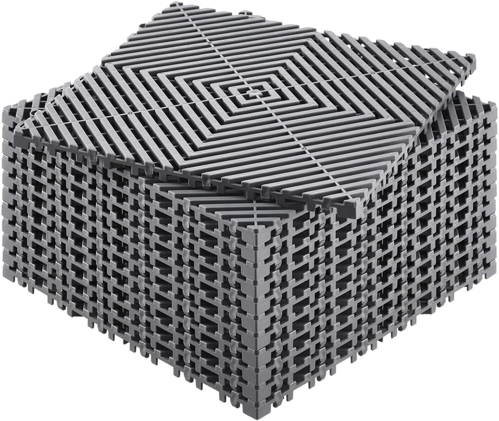 VEVOR Interlocking Drainage Mat, 12” x 12” Modular Interlocking Cushion, 12 Pcs Splicing Drainage Mats, Non-Slip Gray PP Drainage Floor Tile and Shower Mat, for Garage, Garden, Kitchen & Outdoor