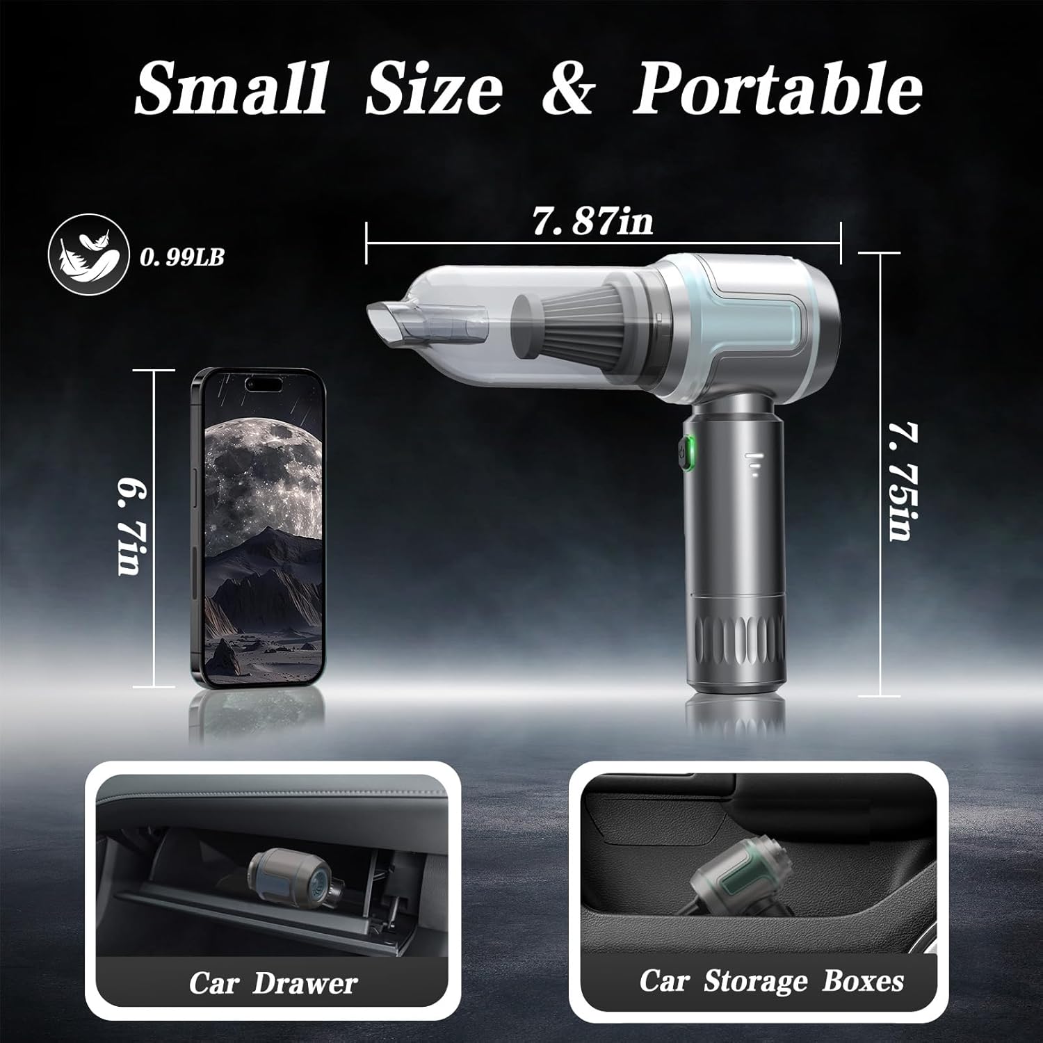 Car Vacuum Cleaner,16000PA High Power Mini Vacuum Cleaner, 7-in-1 Rechargeable Handheld Vacuum, Portable Cordless Compressed Air Duster & Air Blower for Cars, Home, Office, Pet