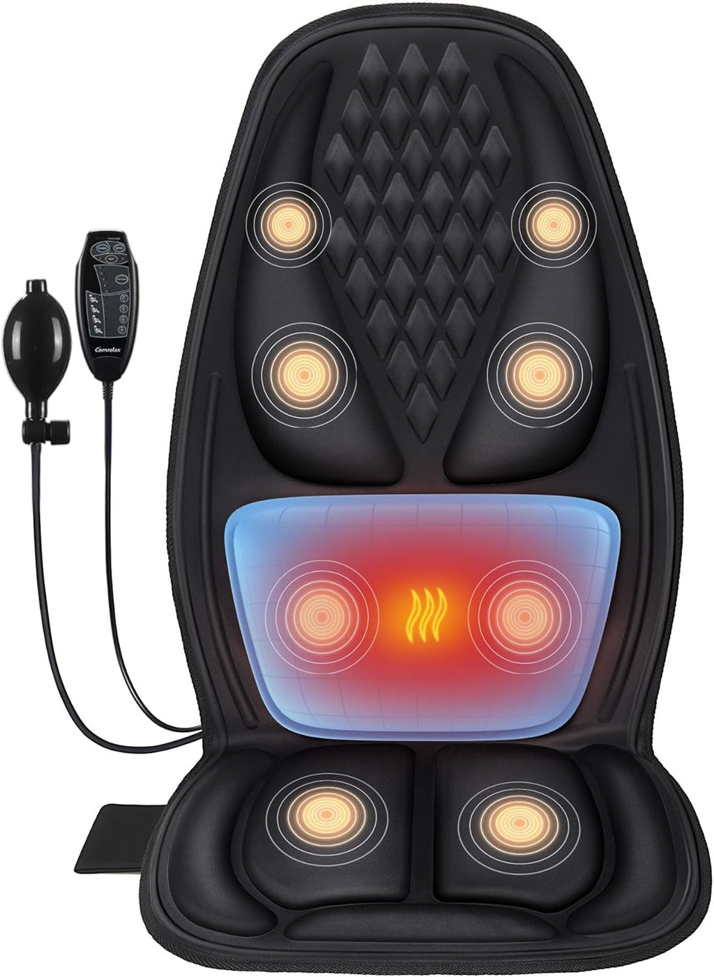 Back Massage Chair Pad with 3D Lumbar Support, Electric Back Massager for Pain Relief, Massage Seat Cushion with 3 Vibration Intensities & 2 Heat Levels