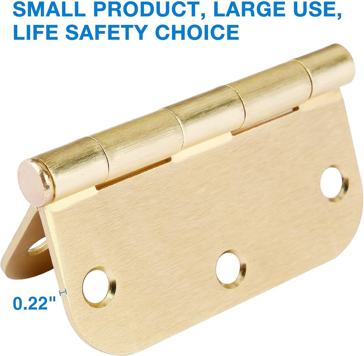 3 Pack Round Door Hinges 3-1/2" x 3.5 inch, 5/8 Radius, Brushed Brass 3 ½ Inch Satin Gold House Interior Hinge for Bed/Living/Guest/Pantry/Storage/Study/Work Room Doors Heavy Duty Iron Hardware Kit