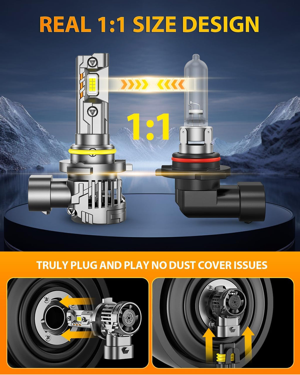 FAHREN 𝐍𝐞𝐰𝐞𝐬𝐭 H11 9005 LED Bulbs Combo, 𝟏𝟎𝟎𝟎𝟎𝟎𝐋𝐌 10X Super Brighter, 1:1 Size Easy Installation 9005 H11 Driving Light Bulbs, Plug-N-Play Canbus Ready, Pack of 4