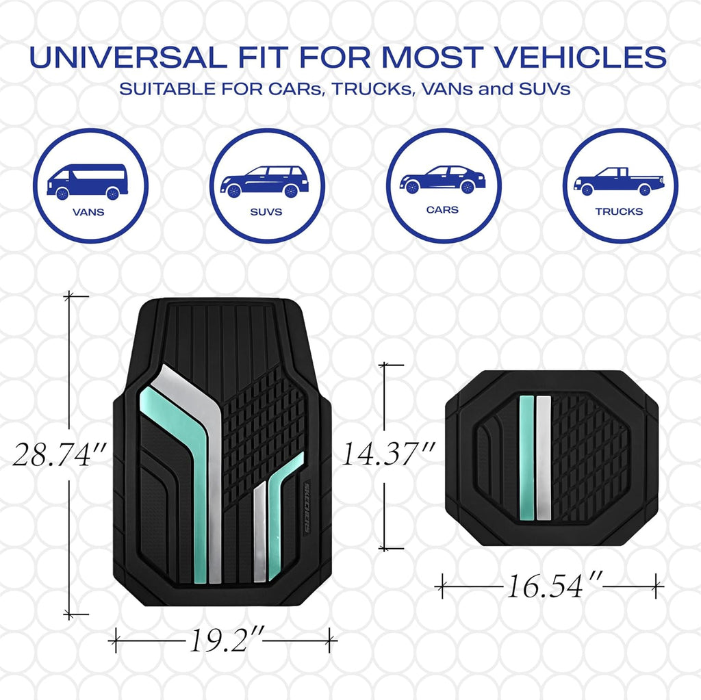 Skechers Heavy Duty Rubber Car Floor Mats,Wo Tone Design Floor Mats,All -Weather Car Mats,Waterproof Trim-to Fit Universal Floor Liner Car Accessories,Automotive Floor Mats for Cars Trucks Suvs,Green