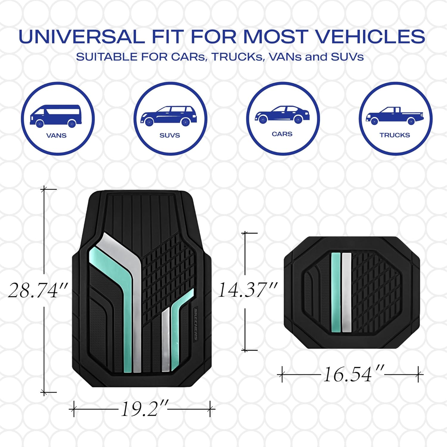Skechers Heavy Duty Rubber Car Floor Mats,Wo Tone Design Floor Mats,All -Weather Car Mats,Waterproof Trim-to Fit Universal Floor Liner Car Accessories,Automotive Floor Mats for Cars Trucks Suvs,Green