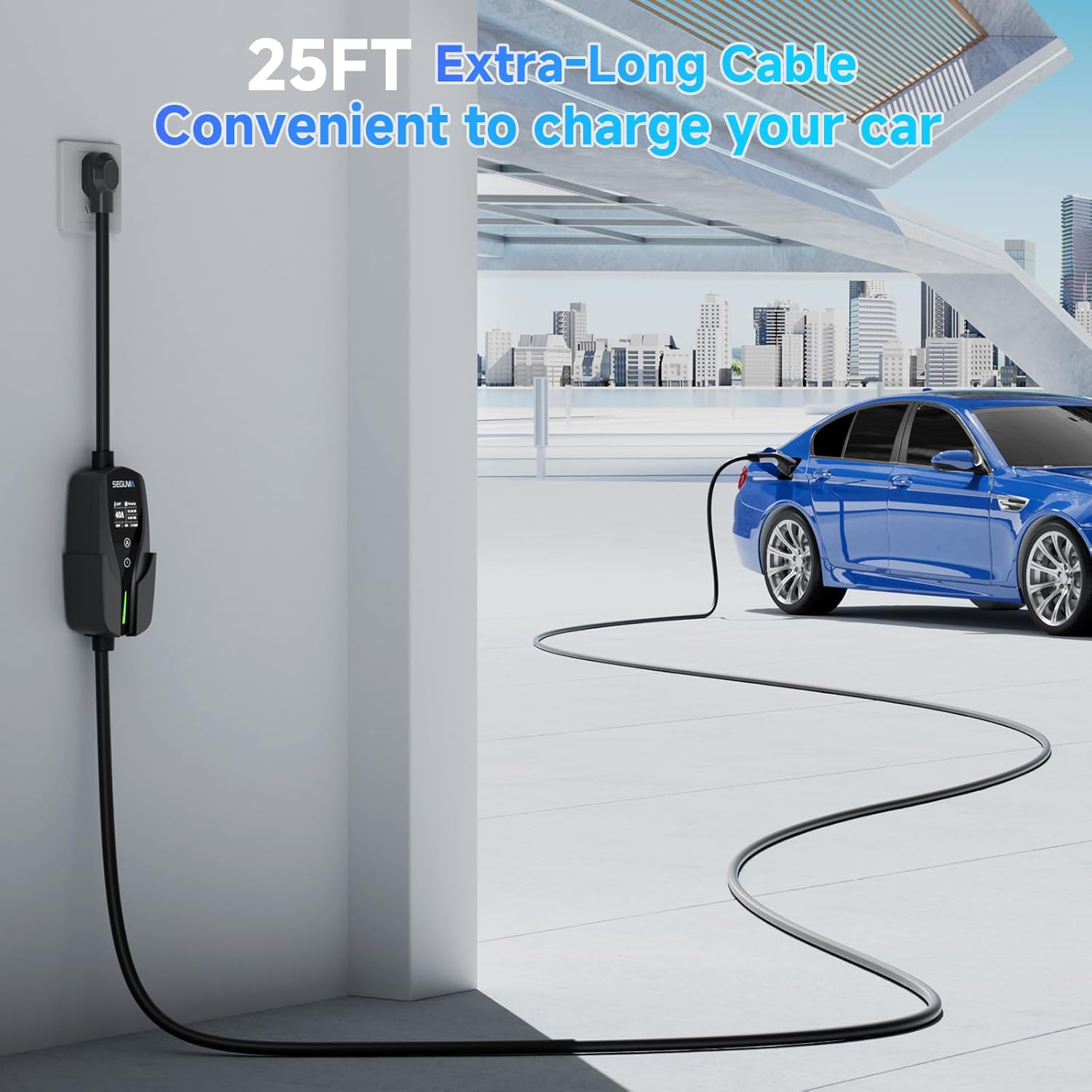 Level 2 EV Charger, 40Amp Electric Car Chargers 25FT Cable with NEMA 14-50 Plug, Adjustable Current, Timing Delay Electric Vehicle Chargers for J1772 BEVs/PHEVs 240V 9.6kW