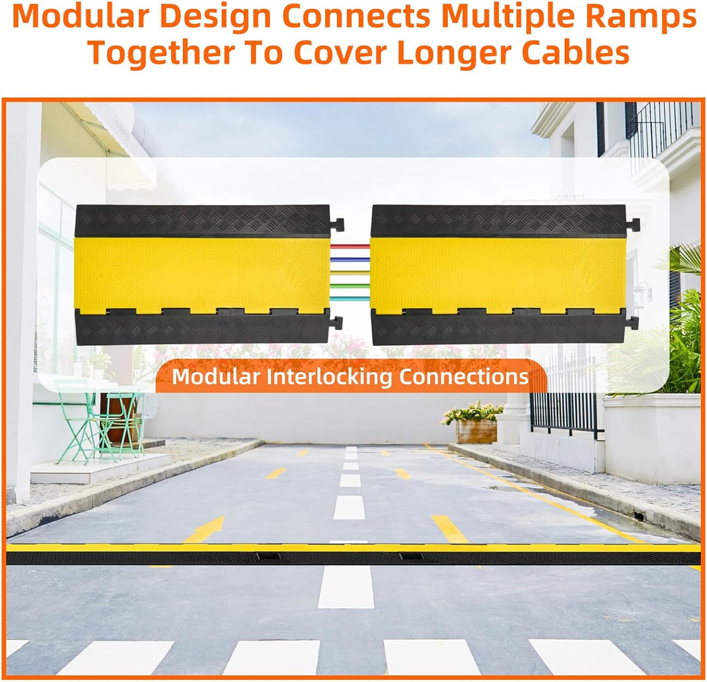 5 Channel 2 Pack Cable Protector Ramp Traffic Wire and Hose Ramp Cord Cover Heavy Duty Channels 18,000 lbs Load Capacity Cable Wire Ramp Speed Bump Driveway Cable Ramp Protective Cover