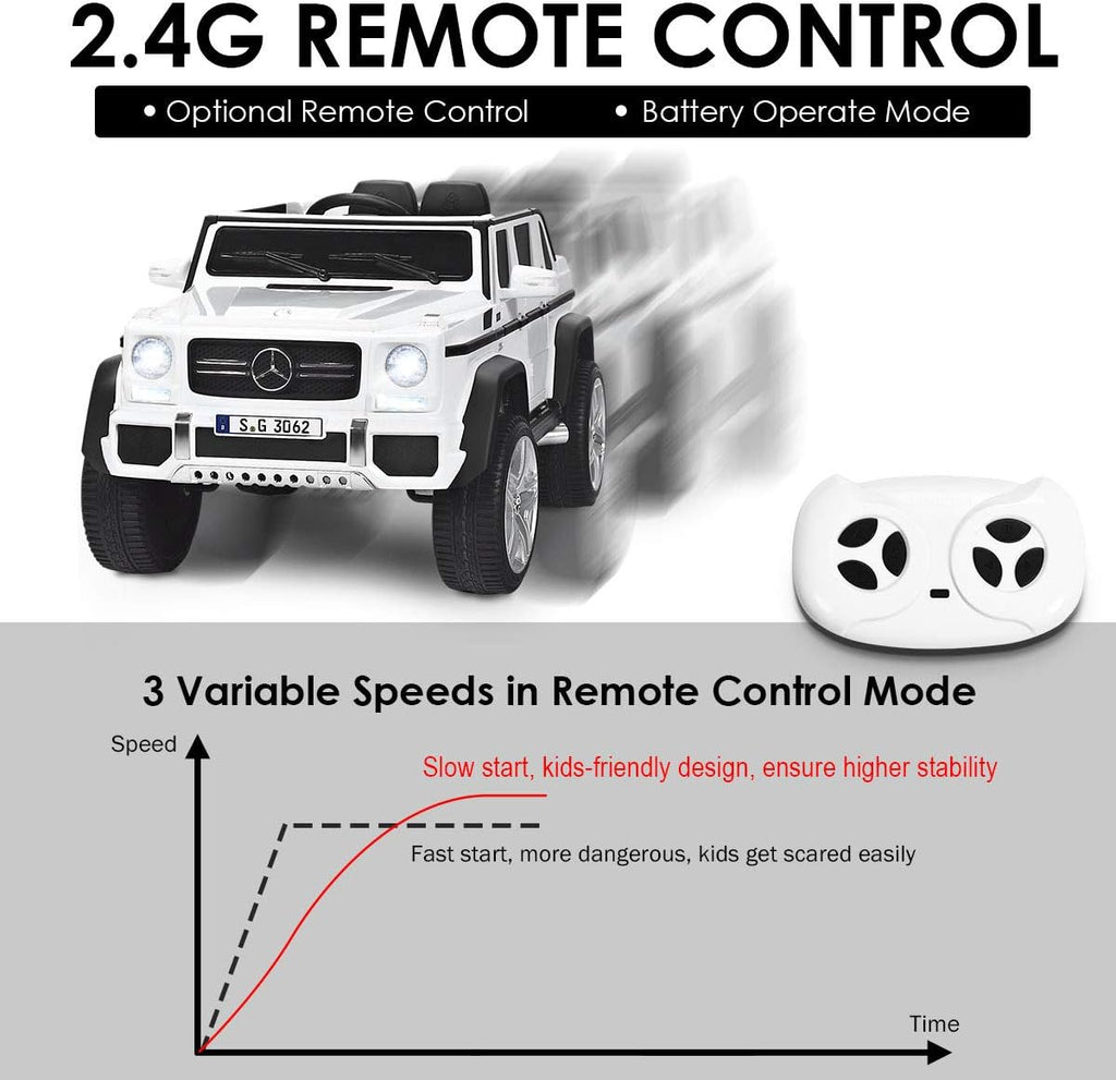 Costzon Ride on Car, Licensed Mercedes-Benz Maybach, 12V Battery Powered Vehicle Toy w/ 2 Motors, Remote Control, 3 Speeds, Lights, Horn, Music, Aux, Storage, Truck, Electric Car for Kids (White)