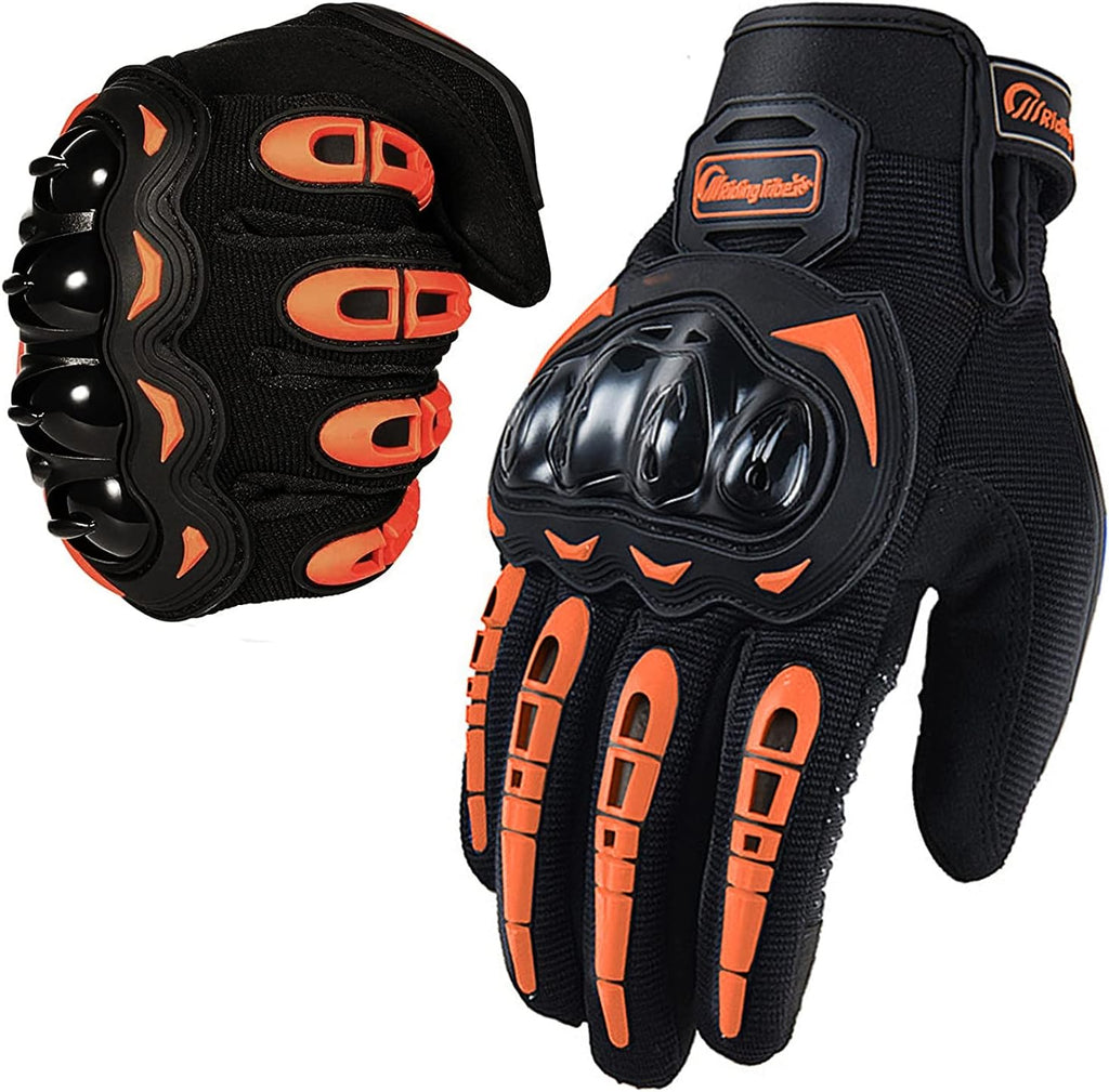 Motorcycle Gloves for Men and Women Full Finger Touchscreen Mountain Dirt Bike Gloves for Powersports BMX ATV MTB Driving Motocross Cycling Gloves(L, Orange)