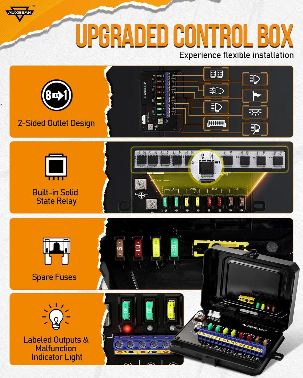 Auxbeam 8 Gang Switch Panel RA80 Auto-Dimmable RGB Switch Panel w/Momentary Toggle Pulsed, 12V-24V Automotive Aluminum Switch Panel for Truck Offroad Car Boat Waterproof, 2 Years Warranty