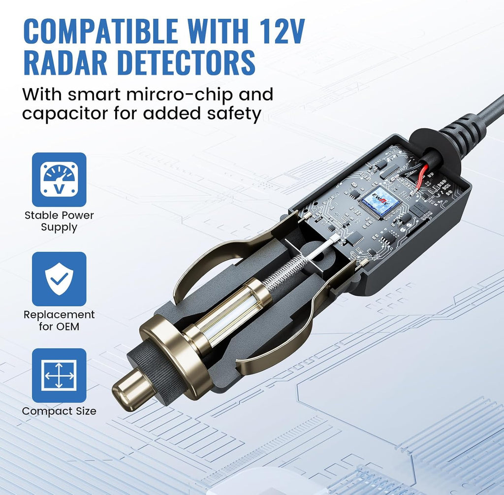 EWAY 12V Power Cord for Cobra Whistler Radar Detector 6.5ft, Replacement Car Charger Cigarette Cig Lighter Adapter DC3.5 Straight Power Charging Cable for 12-Volt Laser Speed Radar Detector ﻿