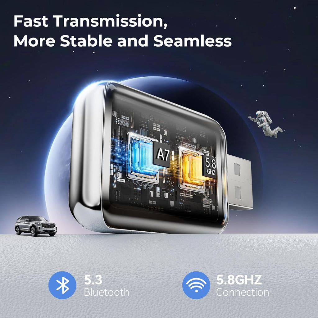 Wireless CarPlay Adapter for iPhone, Convert Wired CarPlay to Wireless, 2 in 1 Plug and Play Android Auto and Carplay for Cars with Built-in CarPlay, Support iOS 10 Android 11 and Above (Silver)