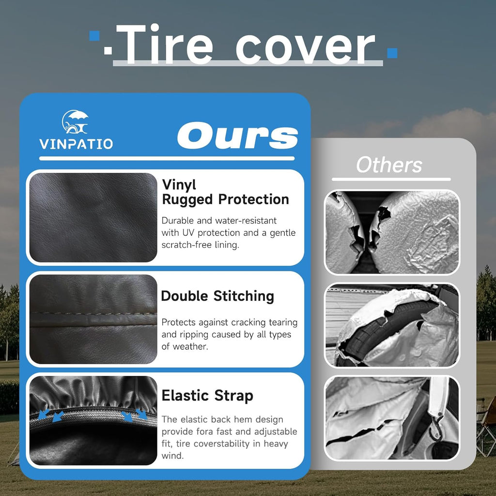 Tire Covers 4 Pack, Waterproof Thickening Tire Wheel Protector for Truck, SUV, Trailer, Camper, RV, Universal Fits Tire Diameters 30-32 inches, Black