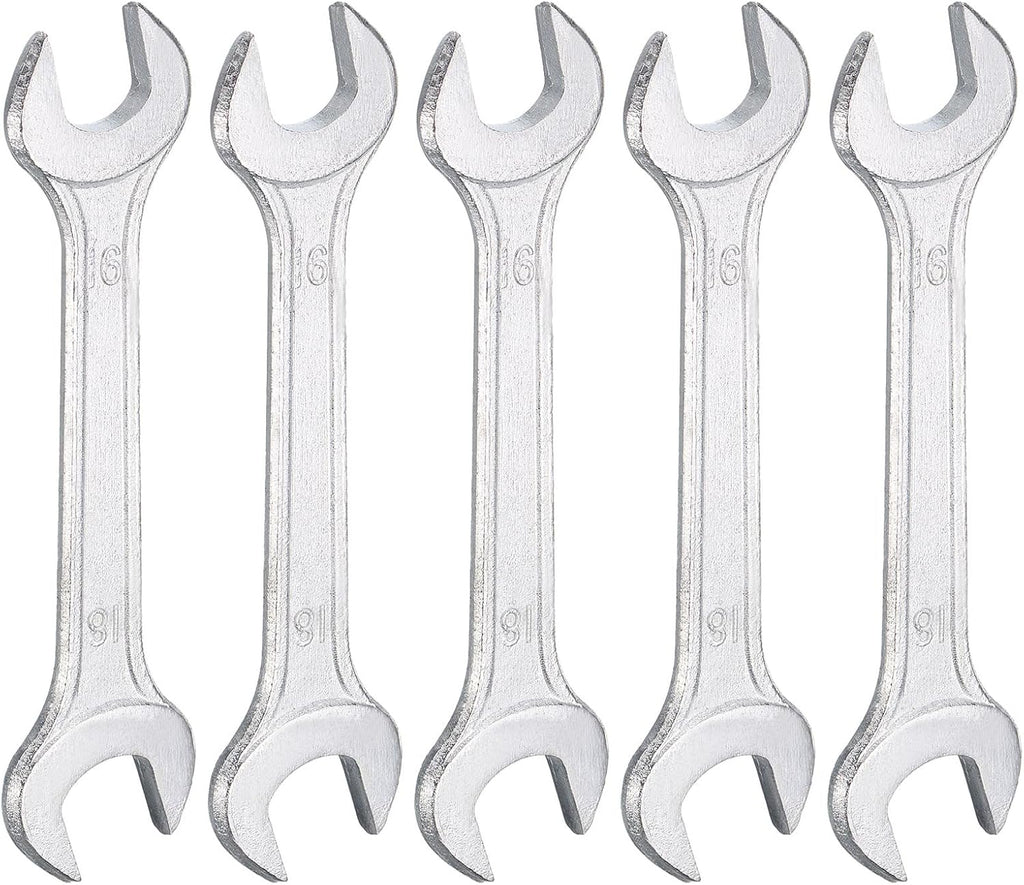 HARFINGTON 5pcs Double Open End Wrench 16mm x 18mm Metric 15 Degree Offset Angle Small Flat Head Wrench Galvanizing Open Ended Spanner for Automotive Repair Furniture Assembly