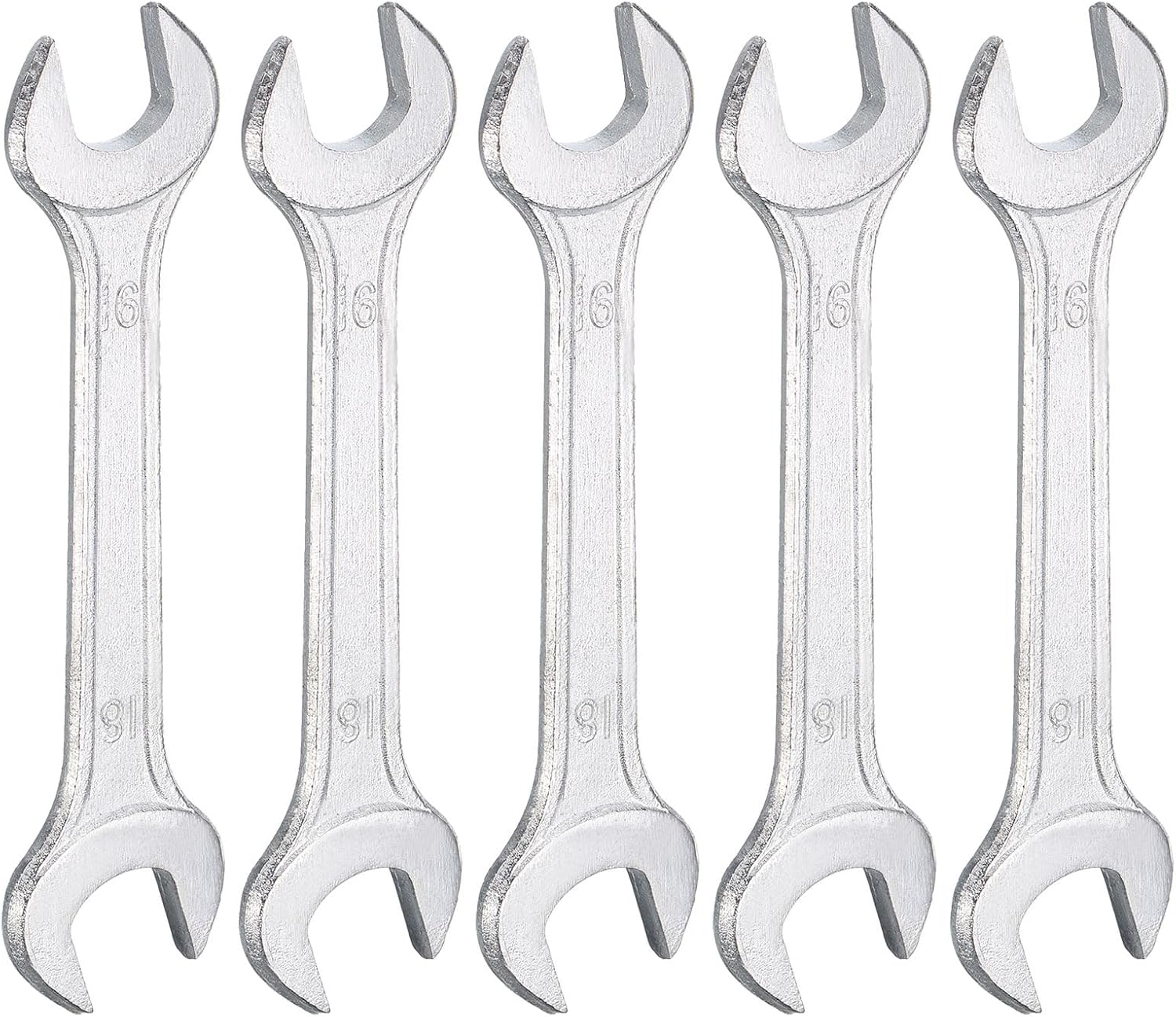 HARFINGTON 5pcs Double Open End Wrench 16mm x 18mm Metric 15 Degree Offset Angle Small Flat Head Wrench Galvanizing Open Ended Spanner for Automotive Repair Furniture Assembly