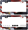 American Flag Eagle License Plate Frames - 2 Pcs Set 2 Holes Stainless Steel Metal Auto Car Accessories Decoration License Plate Frame Cover Size 6.3" x 12.2" Fit US Vehicles for Women Men Gift