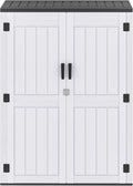 DWVO 59 Cu. Ft. Vertical Storage Shed, Weatherproof Outdoor Tall Cabinet with Double-Wall Panels and Floor, Lockable Resin Shed for Garden, Garage, Patio, Light Gray (Shelves Not Included)