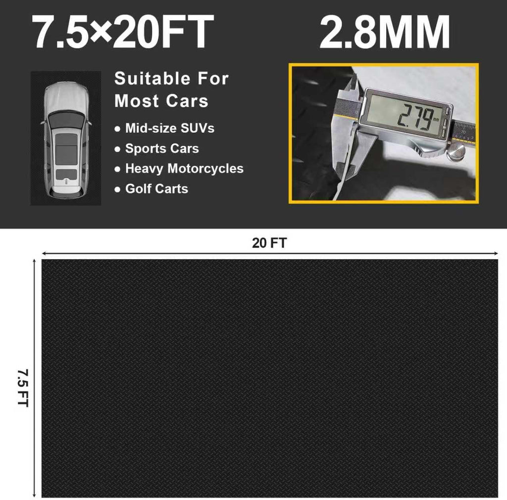 Garage Floor Mat 2.8mm Thickness PVC Garage Flooring Roll Diamond Plate Floor Mats for Garage, Workshop, Gym, Golf Cart Parking or Trailers (Black, 7.5 x 20 FT)