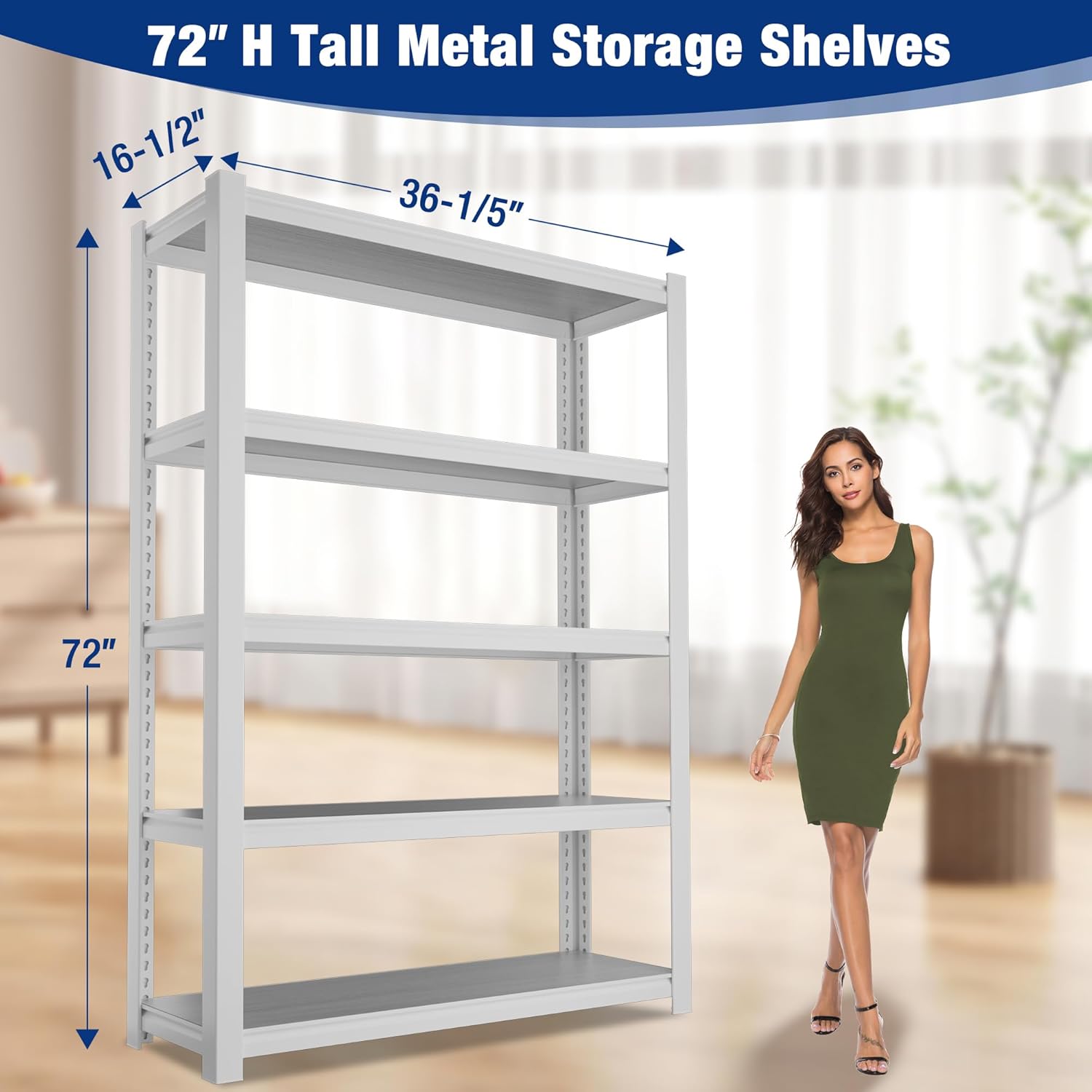 WORKPRO 3000lbs 5-Tier Shelving Unit, 72" H Adjustable Storage Shelves, Boltless Garage Shelving Unit for Garage, Kitchen, Durable Scratch-Resistant Panels, White