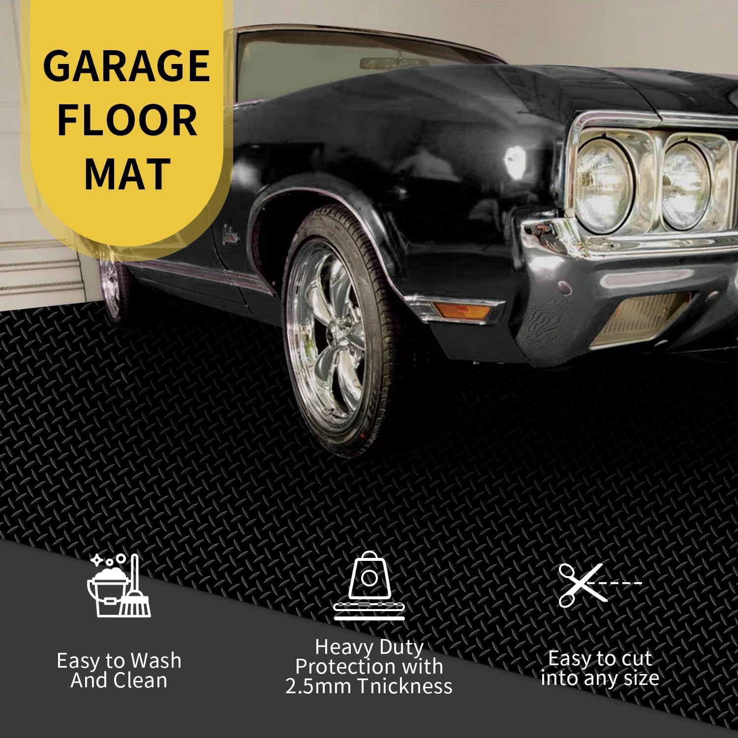 Premium Garage Floor Mat, Commercial Grade Heavy Duty Parking Mat for Garage Floor, Golf Cart Parking, Water/Stain Resistant Floor Runner (Black Diamond, 4 x 10 Feet)