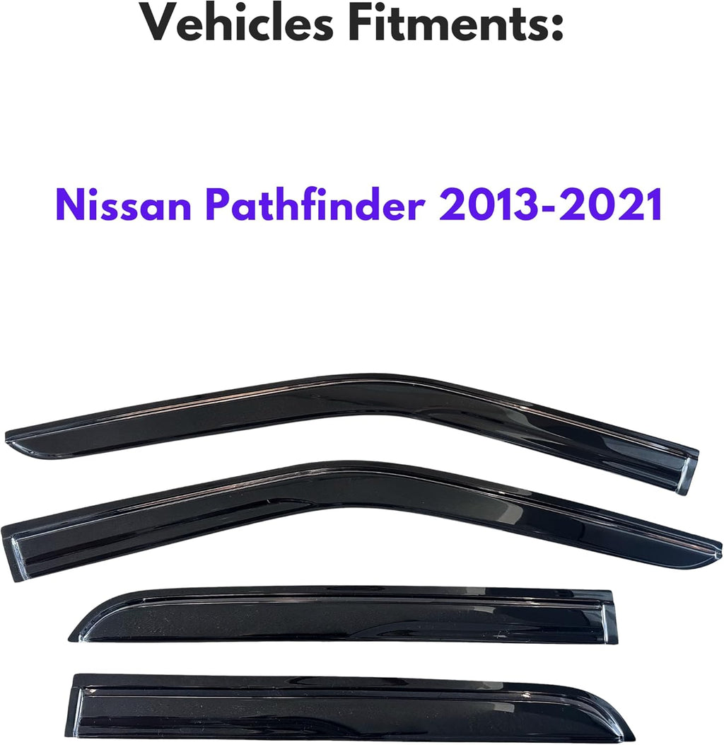 KPY Window Visor Compatible with Nissan Pathfinder 2013-2021, 4PC Rain Guard Side Window Vent Deflectors Tape-On Mugen Style, 2013 2014 2015 2016 2017 2018 2019 2020 2021
