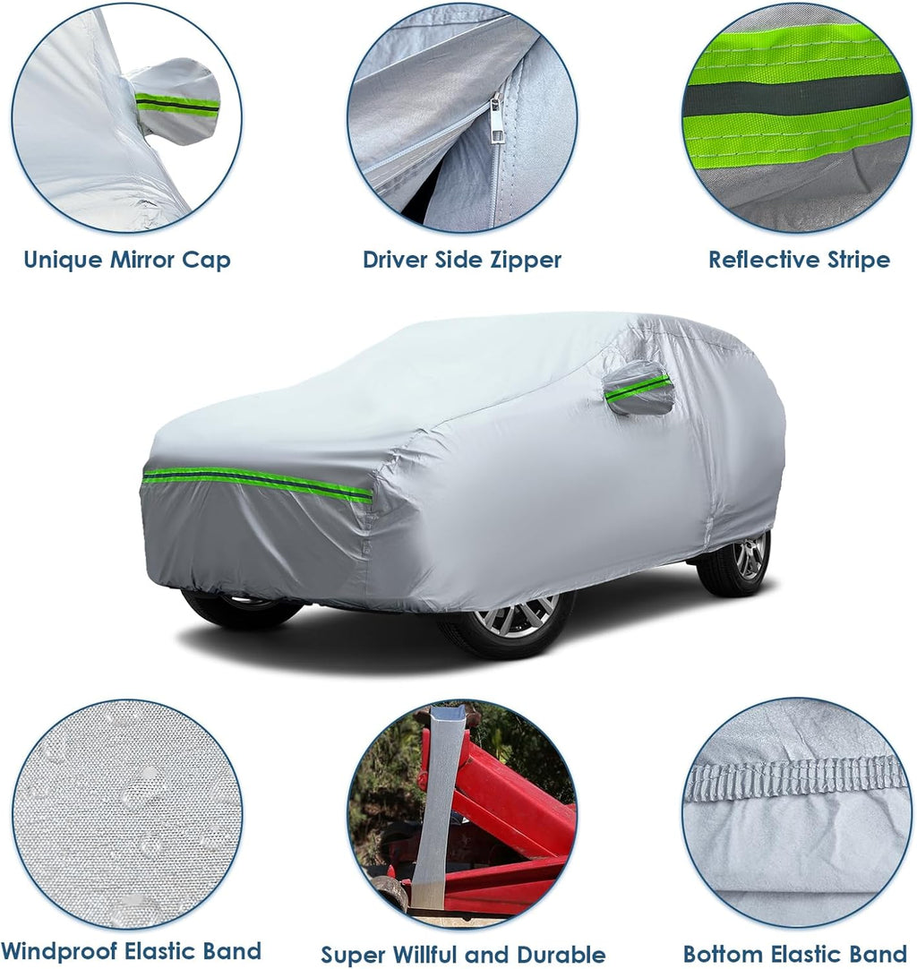 AUQDD 6-Layers Premium Sedan Car Cover Waterproof All Weather Weatherproof UV Sun Protection Snow Dust Storm Resistant Outdoor Exterior Custom Form-Fit Full Padded Car Cover with Straps 205"-214" K5