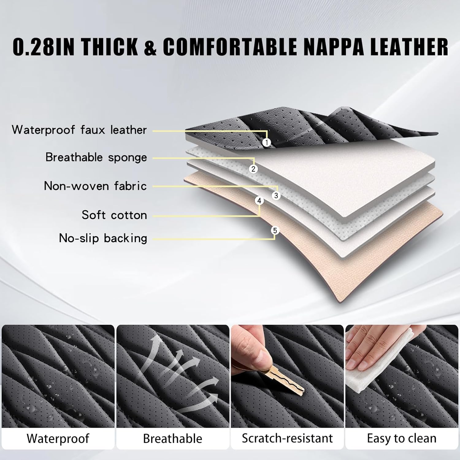 WELLDO Car Seat Covers Front Seats, Leather Seat Covers for Cars, Front Car Seat Protector Waterproof, Non-Slip Car Interior Covers Universal Automotive Seat Covers for Most Vehicle, Black