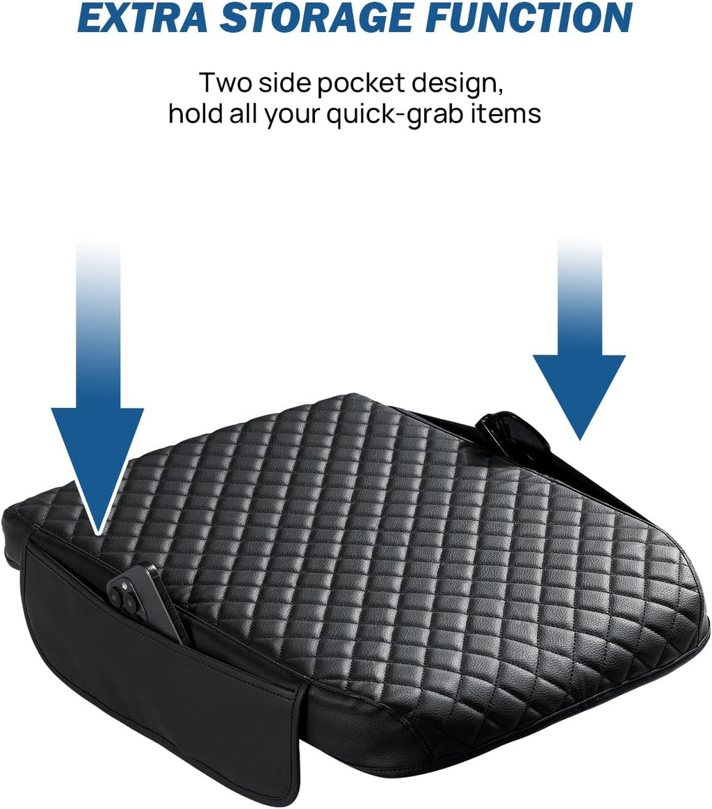 JOYTUTUS Center Console Cover Compatible with 2002-2012 Ram 1500 2500 3500 Jump Seat Console, Leather Arm Rest Armrest Cover for Car, Middle Console Cover Car Arm Rest Cover Replacement, with 2 Pocket