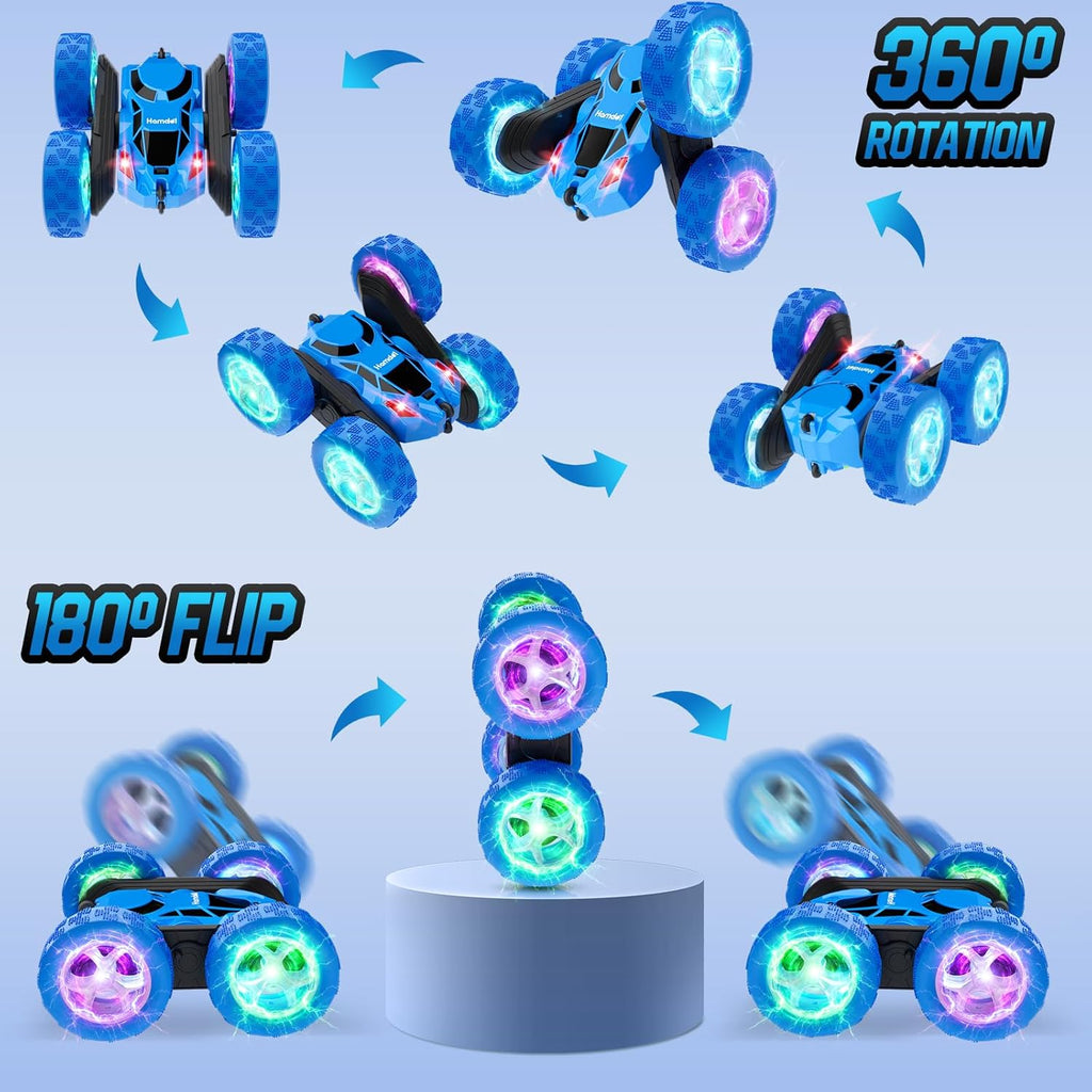 Remote Control Car for Boys 6-12 Year Old Double Sided 360°Rotating 4WD Rechargeable RC Cars Race Stunt Toy Car for Kids Birthday-Blue
