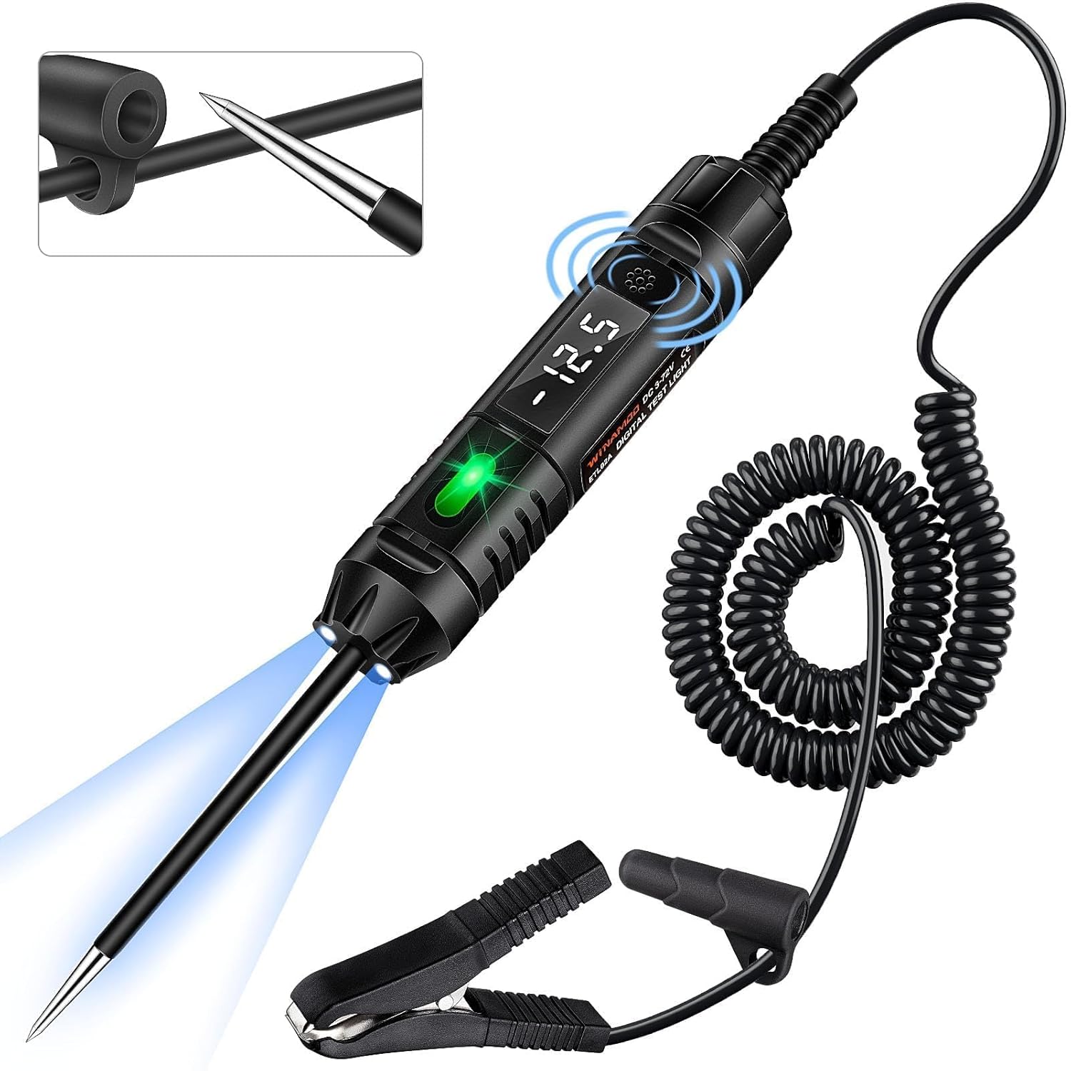 Upgraded Heavy Duty Circuit Tester with Buzzer, 3-72V DC Digital LED Test Light with Voltmeter, Automotive Light Tester with Illumination, Fuse Voltage Tester Auto Electrical Tool