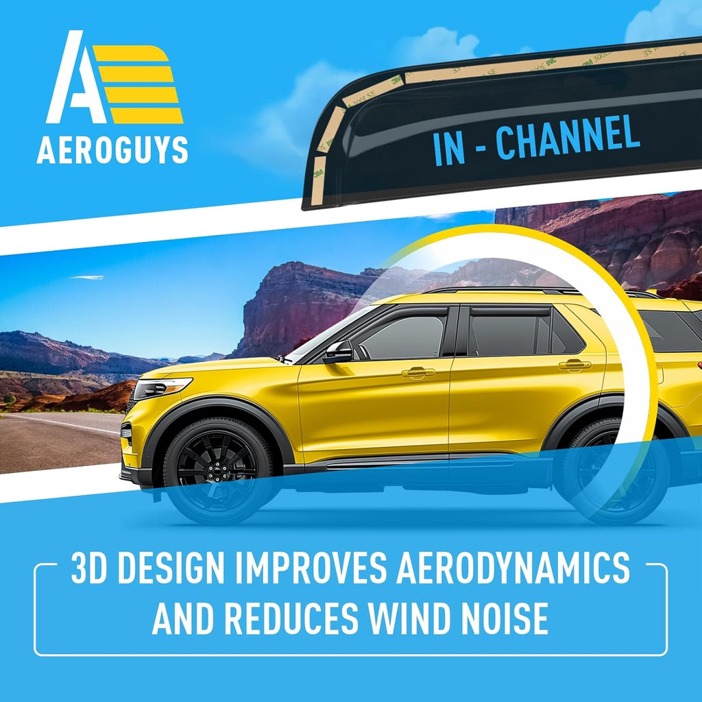 Extra Durable Window Deflectors in-Channel Window Visors Rain Guards Fit for Ford Explorer 2020-2025, Sun Visors, Wind Vent for Shades, Exterior Car Accessories - 4 pcs. AG0902