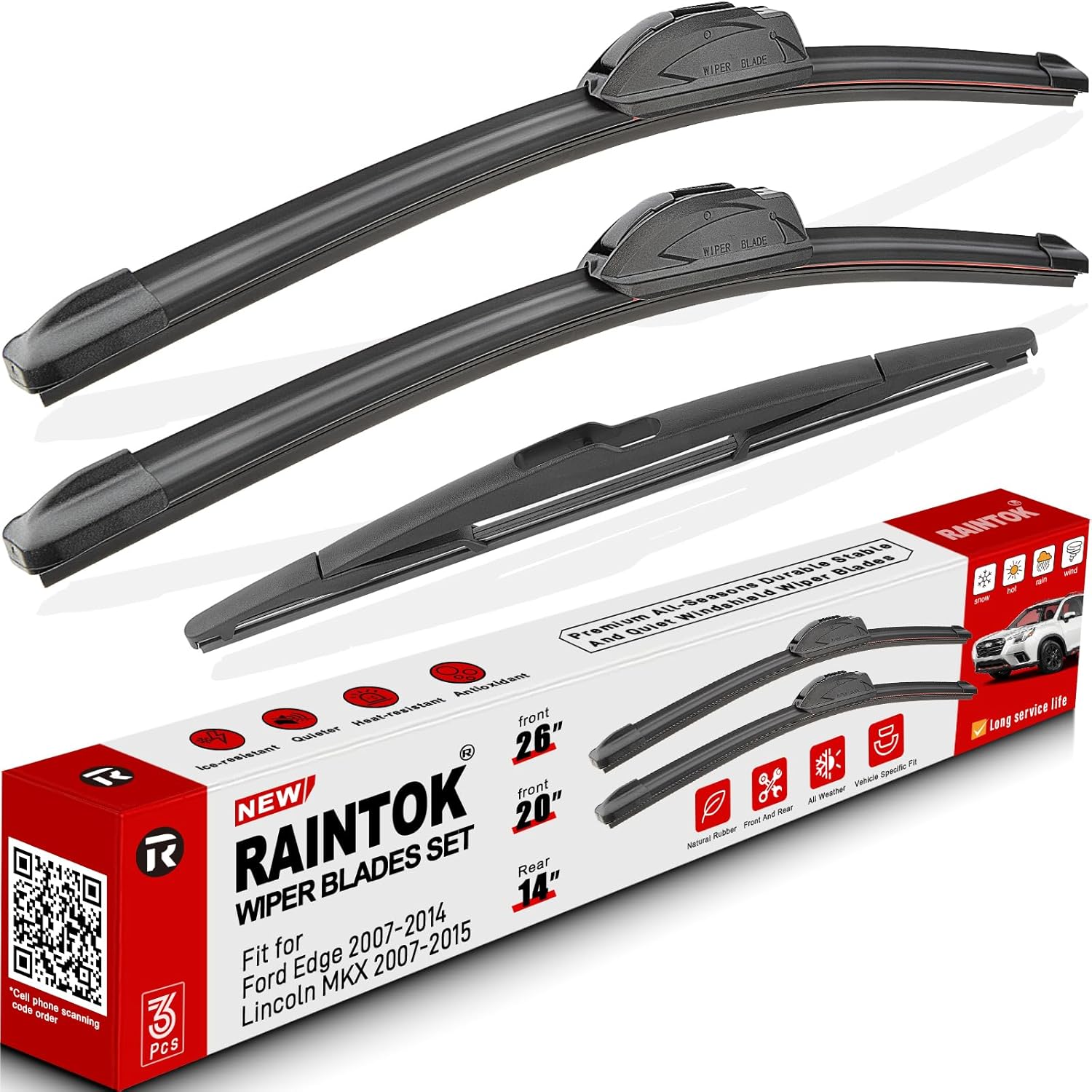 Windshield Wiper Blades Replacement for 2007-2014 Ford Edge Original Factory Quality Front Rear Wipers Blade Set for My Car - 26" 20" 14" (Pack of 3)