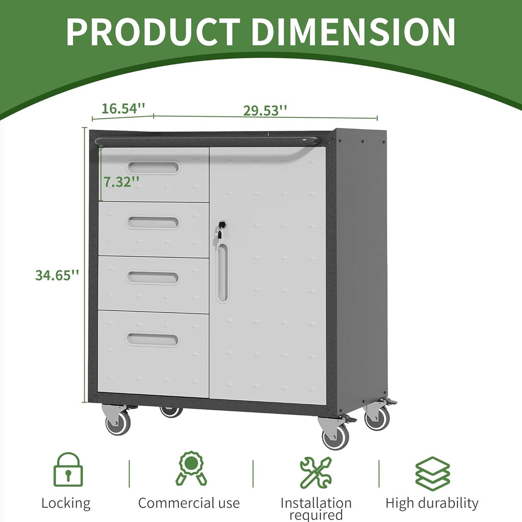 Metal Tool Cabinet,Garage Storage Cabinet System,Wall Cabinet & Locking Rolling Tool Cabinet with Doors and Adjustable Shelves,Steel Tool Cabinets for Home,Office (2 Pcs-StyleF, Black & Grey)