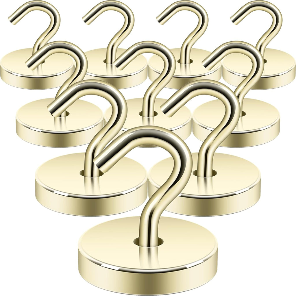 Neosmuk Magnetic Hooks, Cruise Ship Essentials, 120lb+ Heavy Duty Magnetic Hooks for Cruise Cabins, Refrigerator, Grill, Hanging, and Travel | Extra Strong Must-Haves Magnet Hook,Gold,Pack of 10