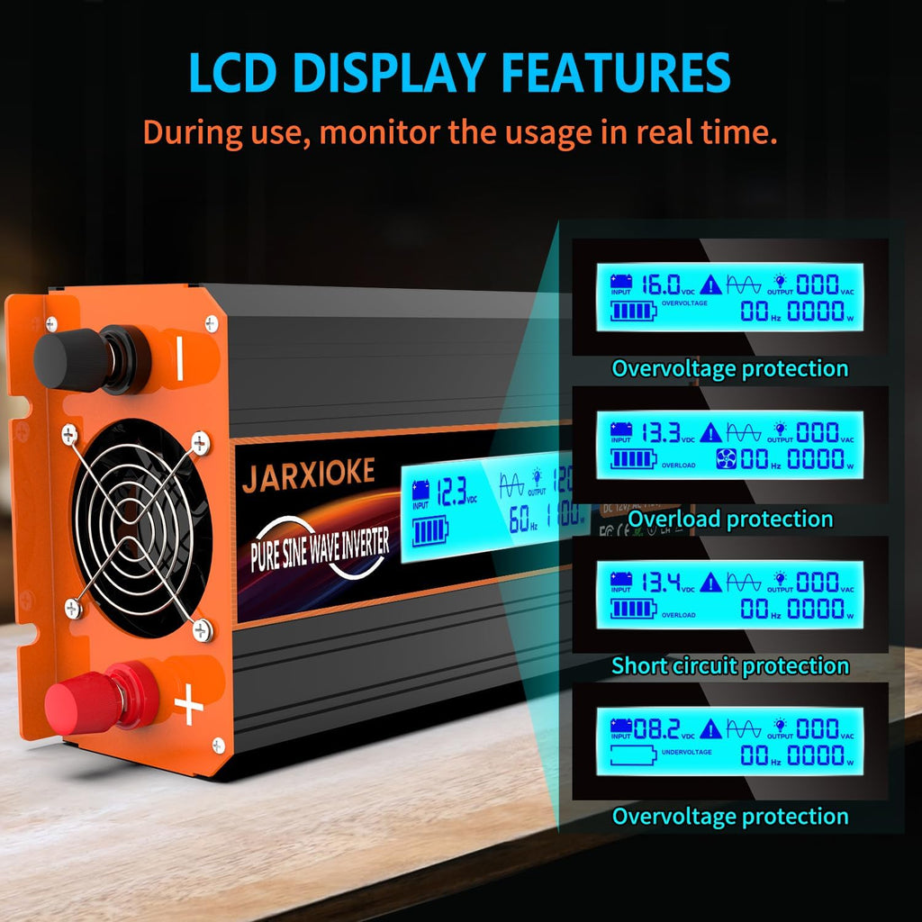 1100 Watt Pure Sine Wave Power Inverter 12V DC to 110V 120V Converter for Family RV Off Grid Solar System Car with Type-C Ports 2 AC Power Outlets Dual USB Ports LCD Display Wireless Remote Control…