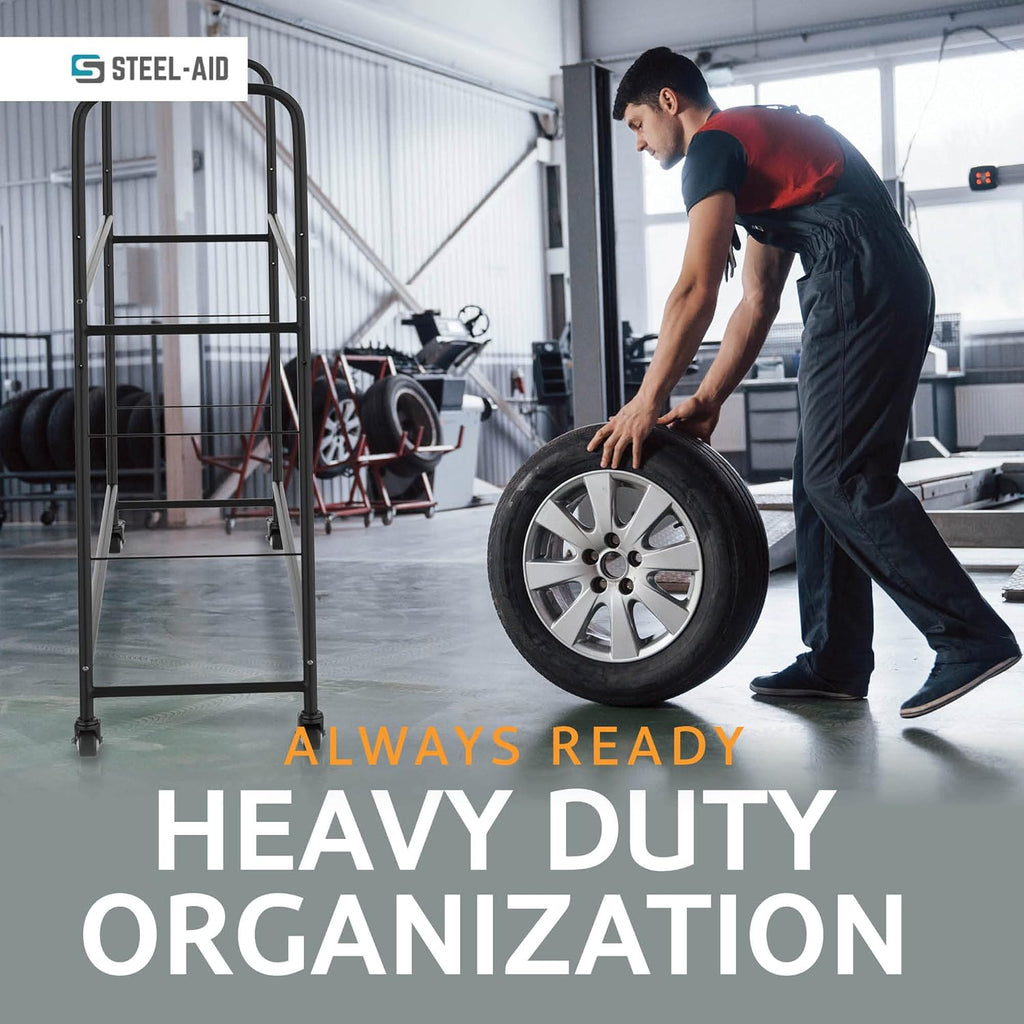Rolling Tire Rack – Metal, Adjustable, Tire Stand & Protective Cover, Included 4 Adjustable Non Rolling Legs [Updated 48'' L with 4 Wheels Included]