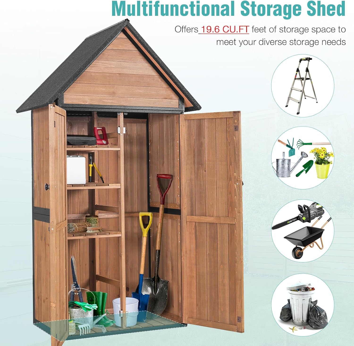 Sheds Outdoor Storage,Garden Shed with Metal Frame Structure and Adjustable Shelves,Large Capacity Storage Tool Cabinet Box for Backyard Garden Patio Lawn (Brown)