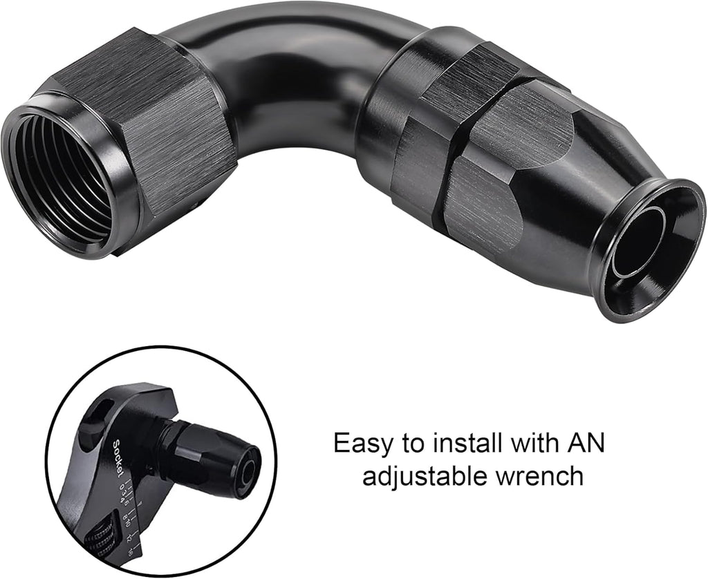 EVIL ENERGY 8AN 90 Degree PTFE One Piece Full Flow End Hose Fitting Aluminum Black