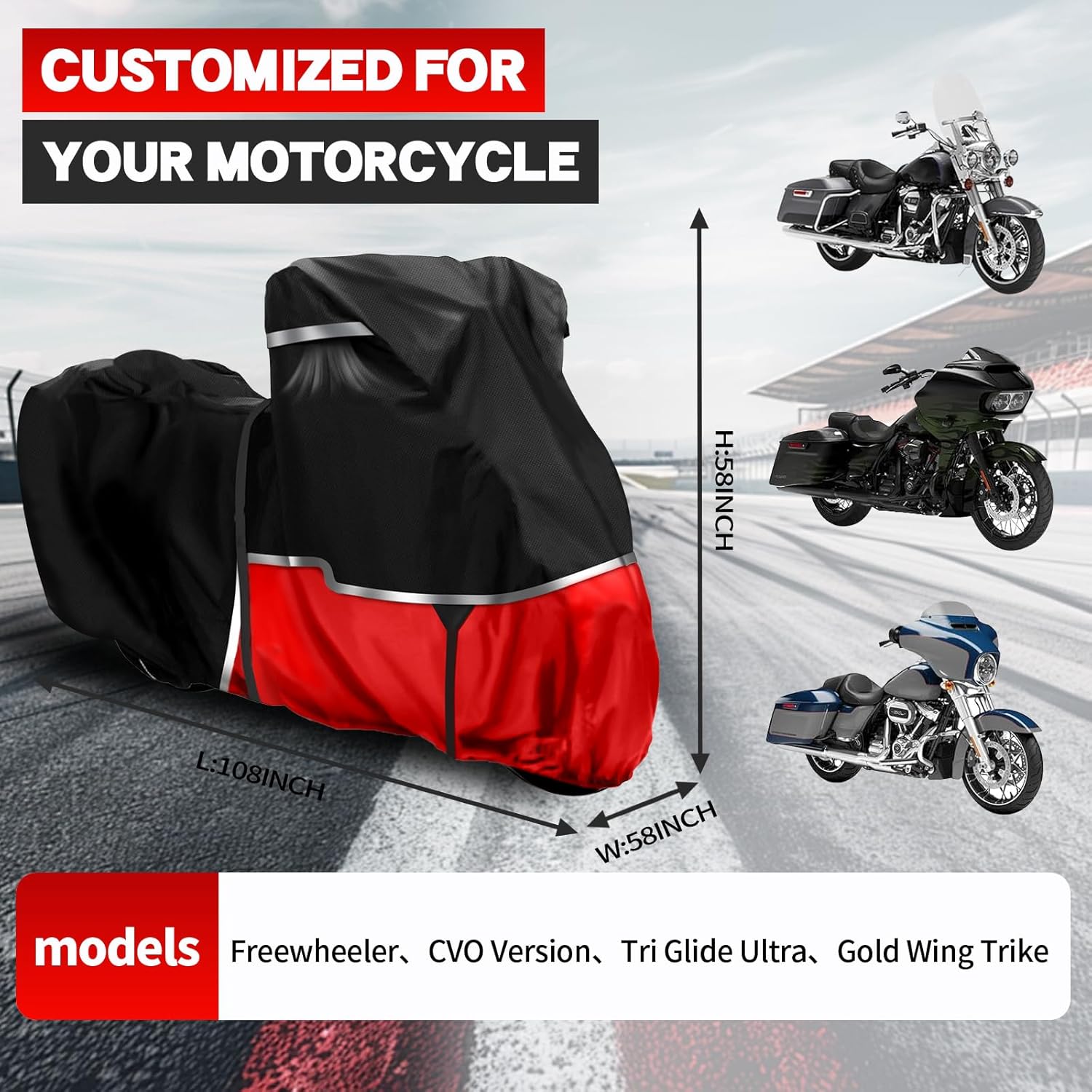 420D Waterproof Motorcycle Cover Replace for Harley Davidson Touring Models, Road Glide Special, Electra Glide Standard Motorcycle Cover for Snow Rain Dust Protection