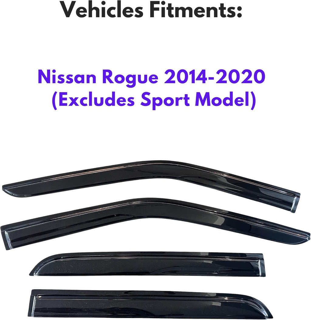 KPY Window Visor Compatible with Nissan Rogue 2014-2020 (Excludes Sport Model), 4PC Rain Guard Side Window Vent Deflectors Tape-On Mugen Style, 2014 2015 2016 2017 2018 2019 2020