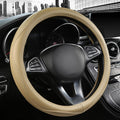 High-Grade Beige Genuine Leather Steering Wheel Cover for Men Women，Real Cowhide Leather Steering Wheel Cover for Cars,Universal 14.5-15 inch Steering Wheels