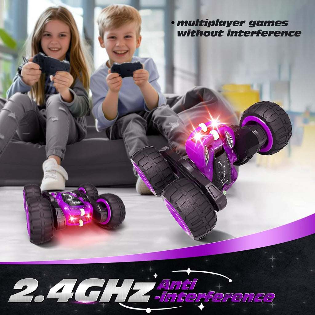 Tecnock Remote Control Car for Kids, 2.4GHz RC Cars with USB-C Easy Charging, 4WD Double Sided 360° Rotates and Flips RC Stunt Car, Toys Gift for Boys and Girls