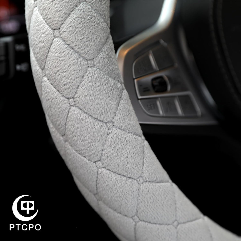 Soft Car Steering Wheel Cover for Sedan, SUV, Warm Luxury Velvet, Odorless, Universal, Anti Slip, Summer Winter, Gray, Large Size[15" 1/2-16"](39-41cm)