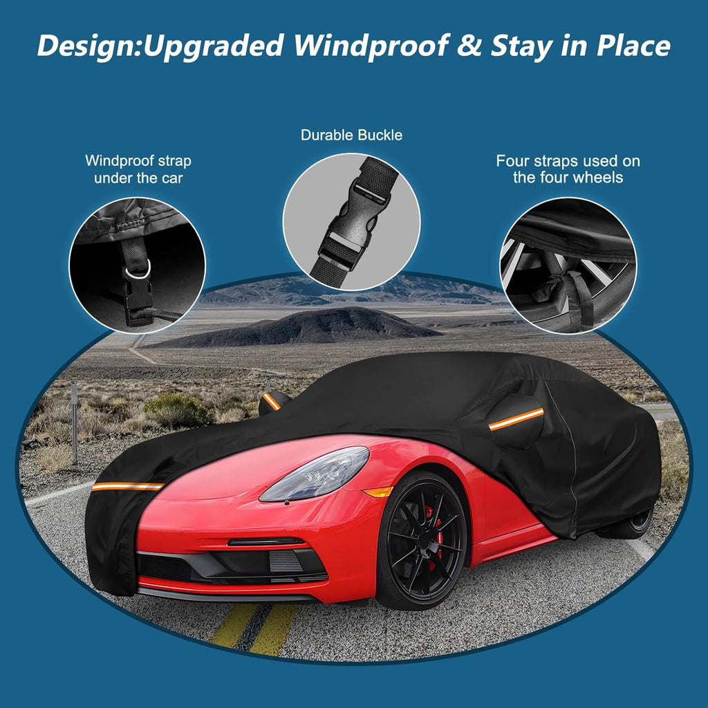 Car Cover for Porsche Cayman, for Porsche 718 (986/987/981), Spyder 1997-2025, Waterproof 210D Oxford Cloth and Cotton Outdoor Car Covers with Zipper Windproof Heavy Duty All Weather