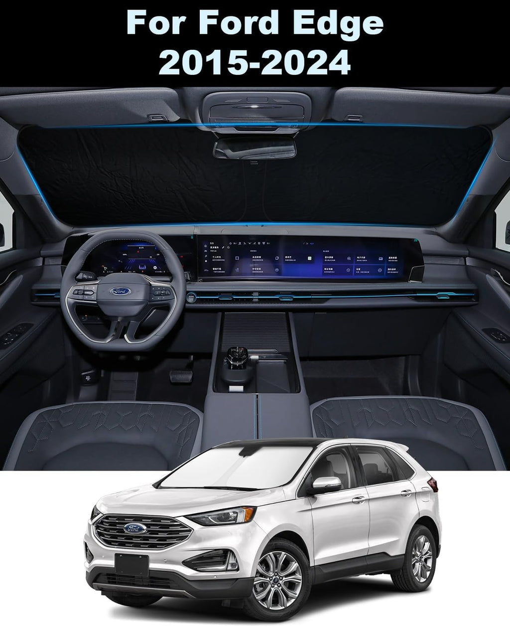 2025 Upgrade Front Windshield Sunshade fit for Ford Edge 2015-2024 Reflector Foldable Car Shade Automotive Windshield Sunshades Ford Edge Windshield Sun Shade |Keeps Your Vehicle Cool|