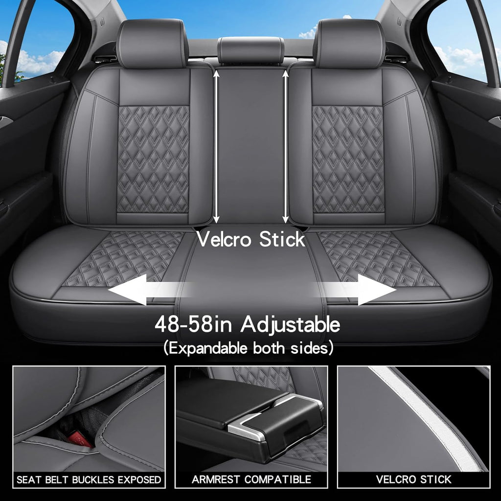 Car Seat Covers Full Set, Leather Seat Covers for Cars, Car Seat Protector Waterproof, Non-Slip Car Interior Covers Fit for Most Cars, SUV, Vans, Trucks,5Seaters,Full Set,Gray