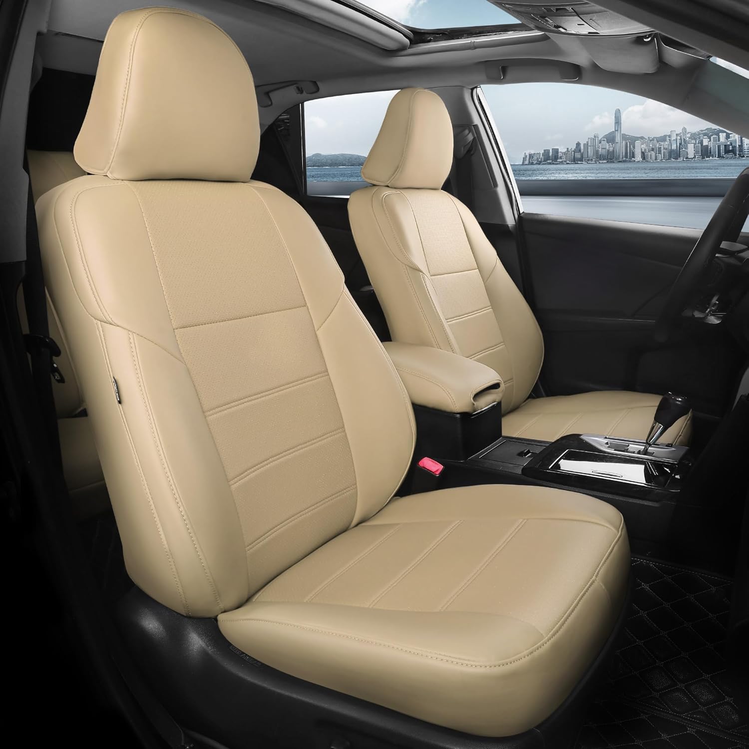 for Toyota Camry Seat Covers SE XSE SE Sport 2012 2013 2014 2015 2016 2017 - Custom Fit Car Seat Covers Full Set, Waterproof Breathable Leather Seat Covers for Cars, Beige Not for Hybrid