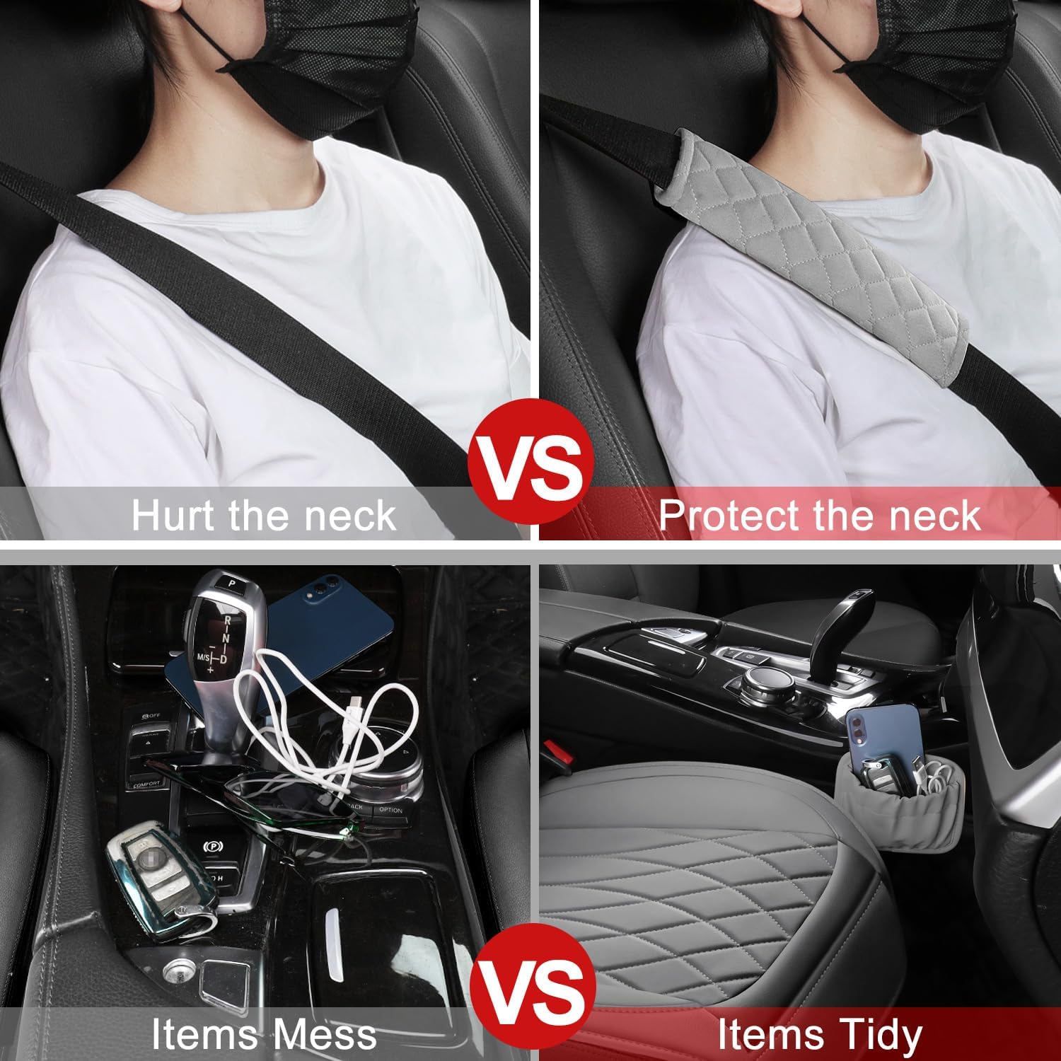 2 Pack Leather Front Car Seat Covers, Universal Sideless Car Seat Protectors with Storage Pocket and Seat Belt Pads, Waterproof Automotive Seat Cover for Cars Trucks SUV(Grey)