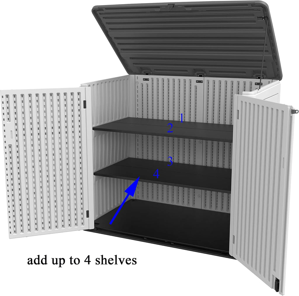 Large Horizontal Storage Sheds,38 cu.ft. Outdoor Storage Box for Garden,Patio and Backyard,Customized Shelves &Lockable(Off White)