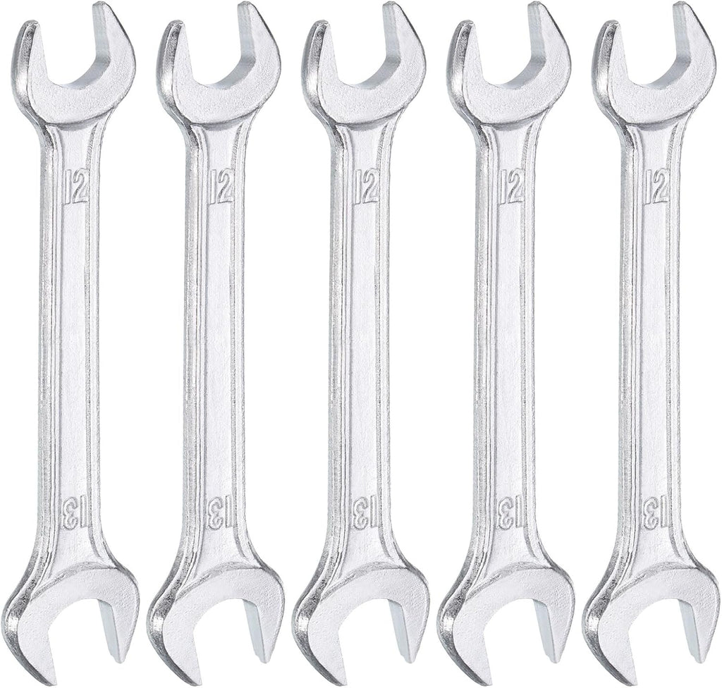 HARFINGTON 5pcs Double Open End Wrench 12mm x 13mm Metric 15 Degree Offset Angle Small Flat Head Wrench Galvanizing Open Ended Spanner for Automotive Repair Furniture Assembly